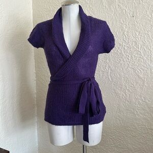 H&M Divided Purple Semi-Sheer Short Sleeve Wrap Sweater NWT 6 Super Soft Mohair